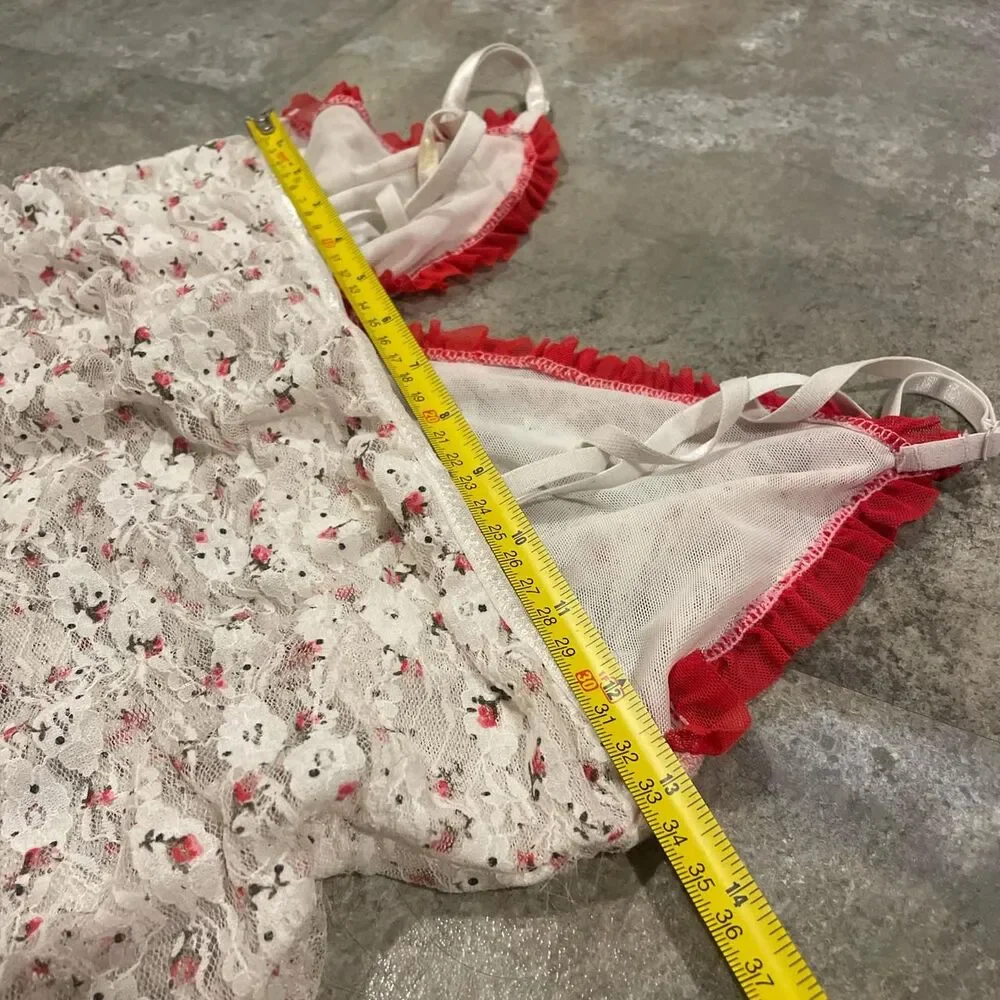 vintage jessica simpson white red floral lace tiered fairy slip dress size large - Picture 5 of 7